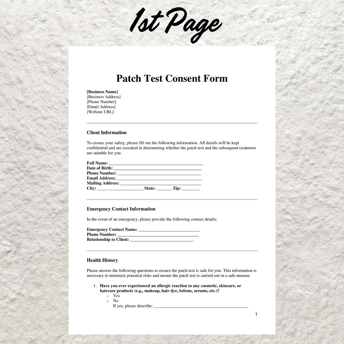 Consent Test Editable Patch Test Consent Form: Esthetician Client Waiver (printable ...