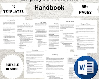 Employee Handbook Template, Training Manual, Welcome Packet, Employee Onboarding Guide, HR New Hire