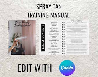 Spray Tanning Manual Canva Editable Done for You Tan Training Course Ebook Tutorial Step by Step Lesson Trainer Educator Student Learn Guide