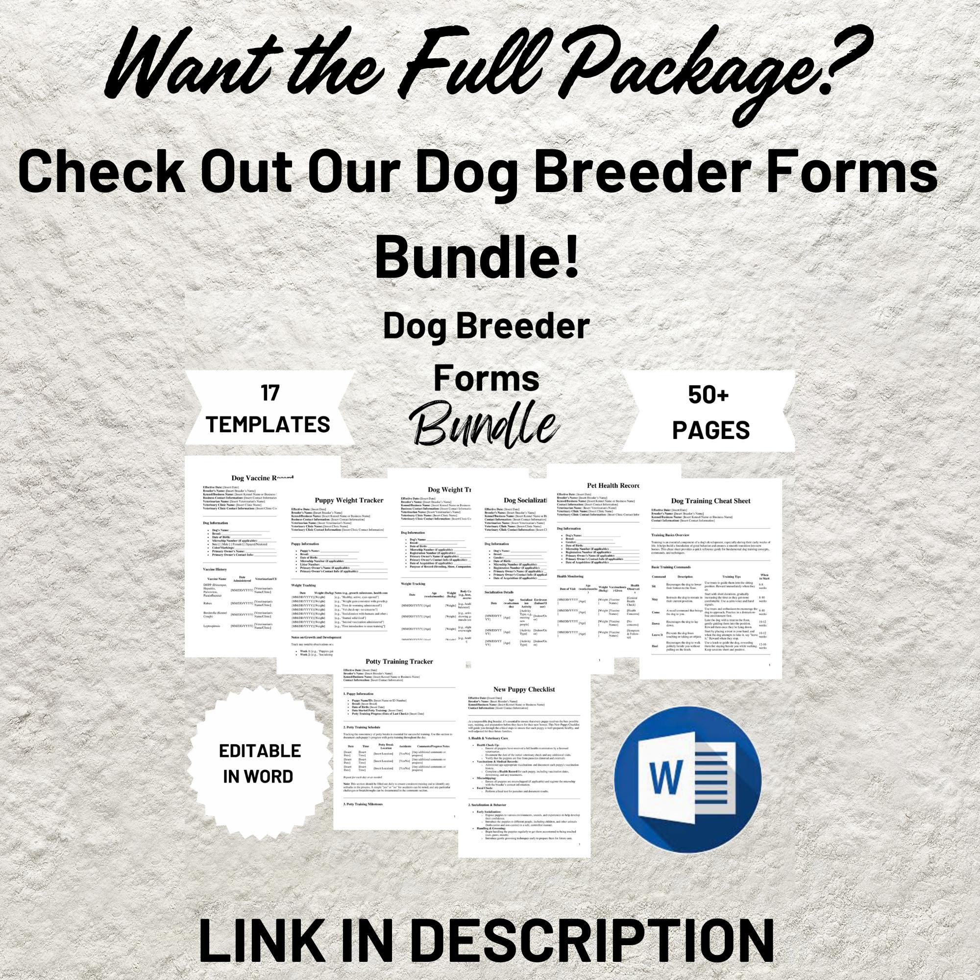 Breader Templete Dog Breeding Contract Template: Editable Breeder Agreement (word ...
