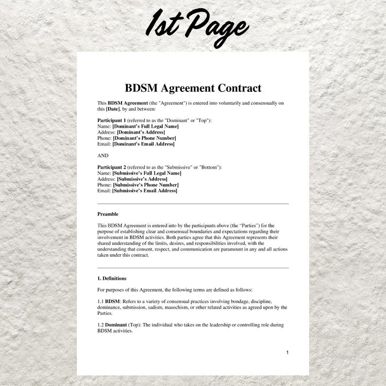 BDSM Contract Template Editable Dom Sub Agreement (PDF) Etsy