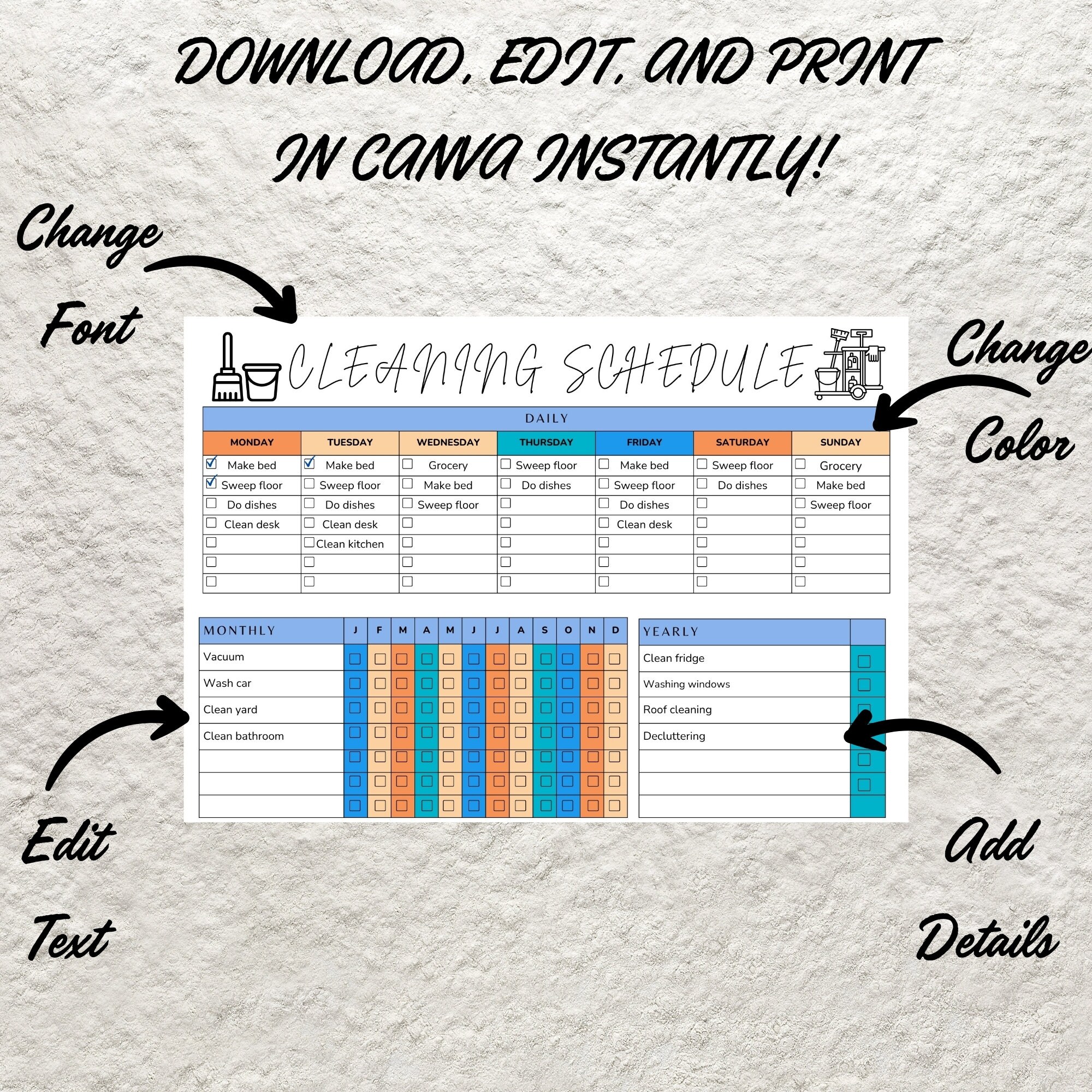 Editable Cleaning Schedule Planner Canva Template Cleaning Checklist ...