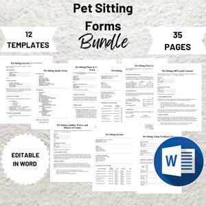 Può includere: Un set di 12 moduli di pet sitting stampabili in un pacchetto. I moduli sono modificabili in Microsoft Word e includono un contratto di servizio, un modulo di ammissione, un modulo fotografico e veterinario, un listino prezzi, un consenso al guinzaglio, una liberatoria di responsabilità, una fattura e un modulo di feedback del cliente. Il pacchetto contiene 35 pagine.