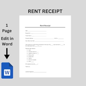 Plantilla de recibo de alquiler para arrendador/a/inquilino/a/inquilino/a/pago de alquiler/alquiler/formulario de recibo de alquiler (edición imprimible, Microsoft Word, PDF)