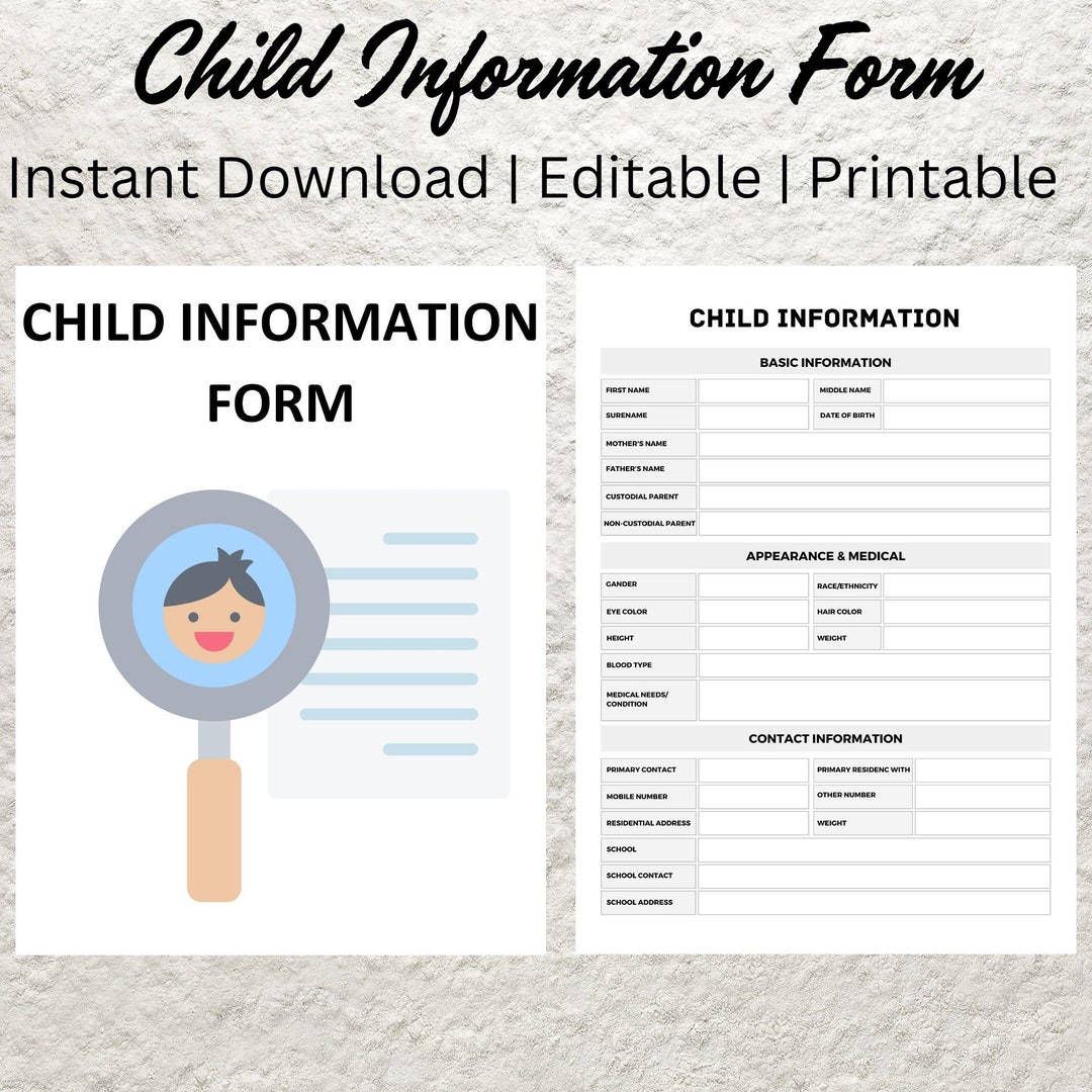 Printable Child Information Sheet Template Planner Daycare All About Me ...