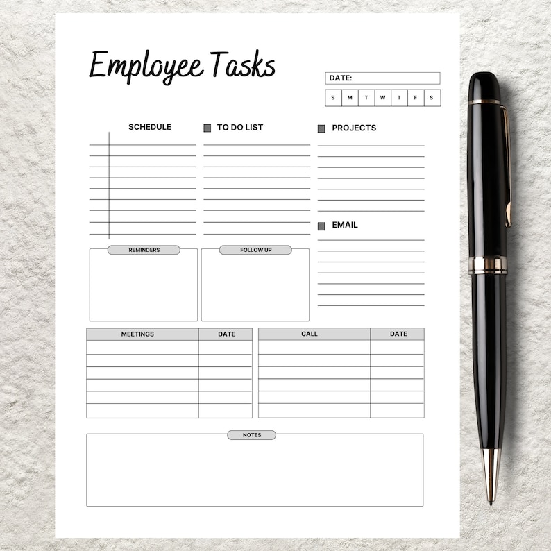 Employee Task List Template Printable Employee Log Work Job Allocation ...