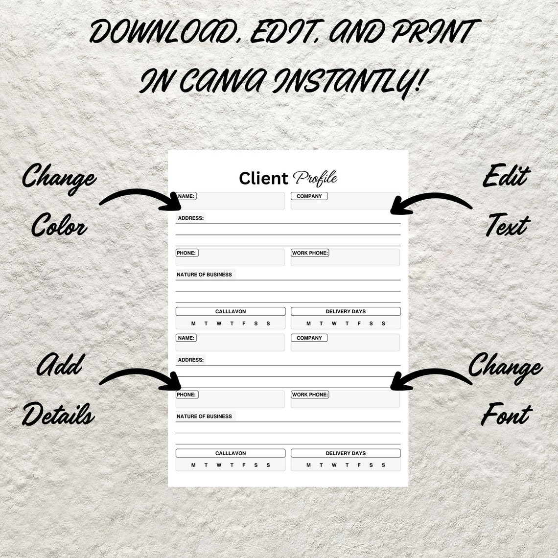 Client Profile Template Printable Business Client Information Tracking ...
