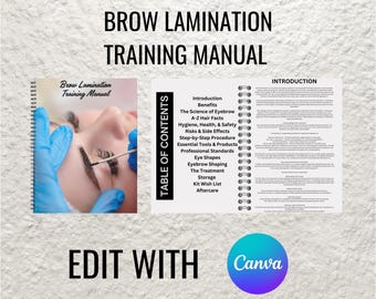 Professional Eyebrow Lamination Training Manual and Certificate: Brow Lamination, Brow Waxing, Brow Tinting Course, Editable in Canva