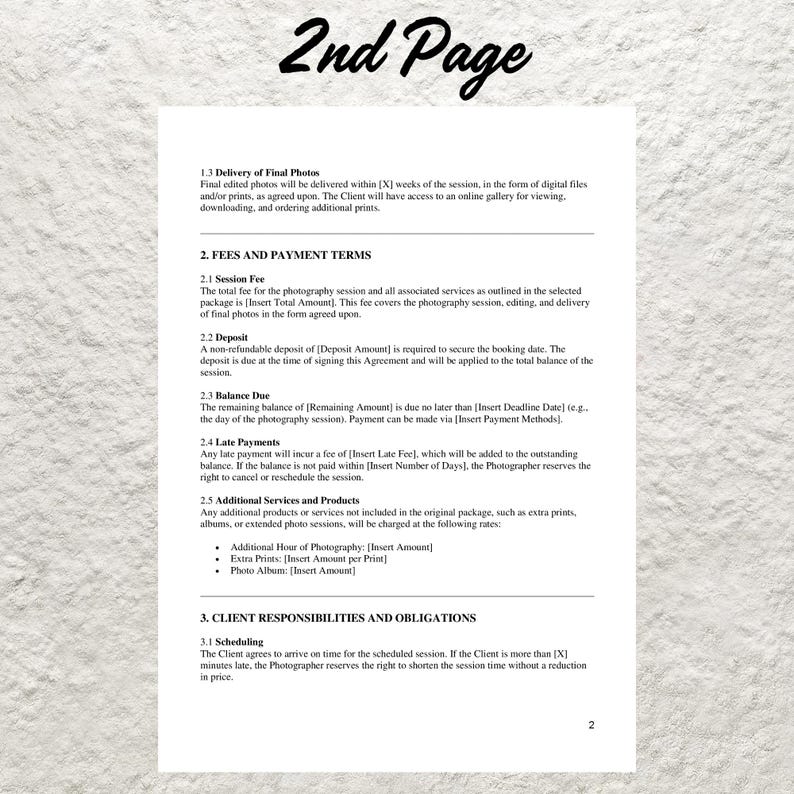 Boudoir Photography Client Contract Template Editable Boudoir Client ...