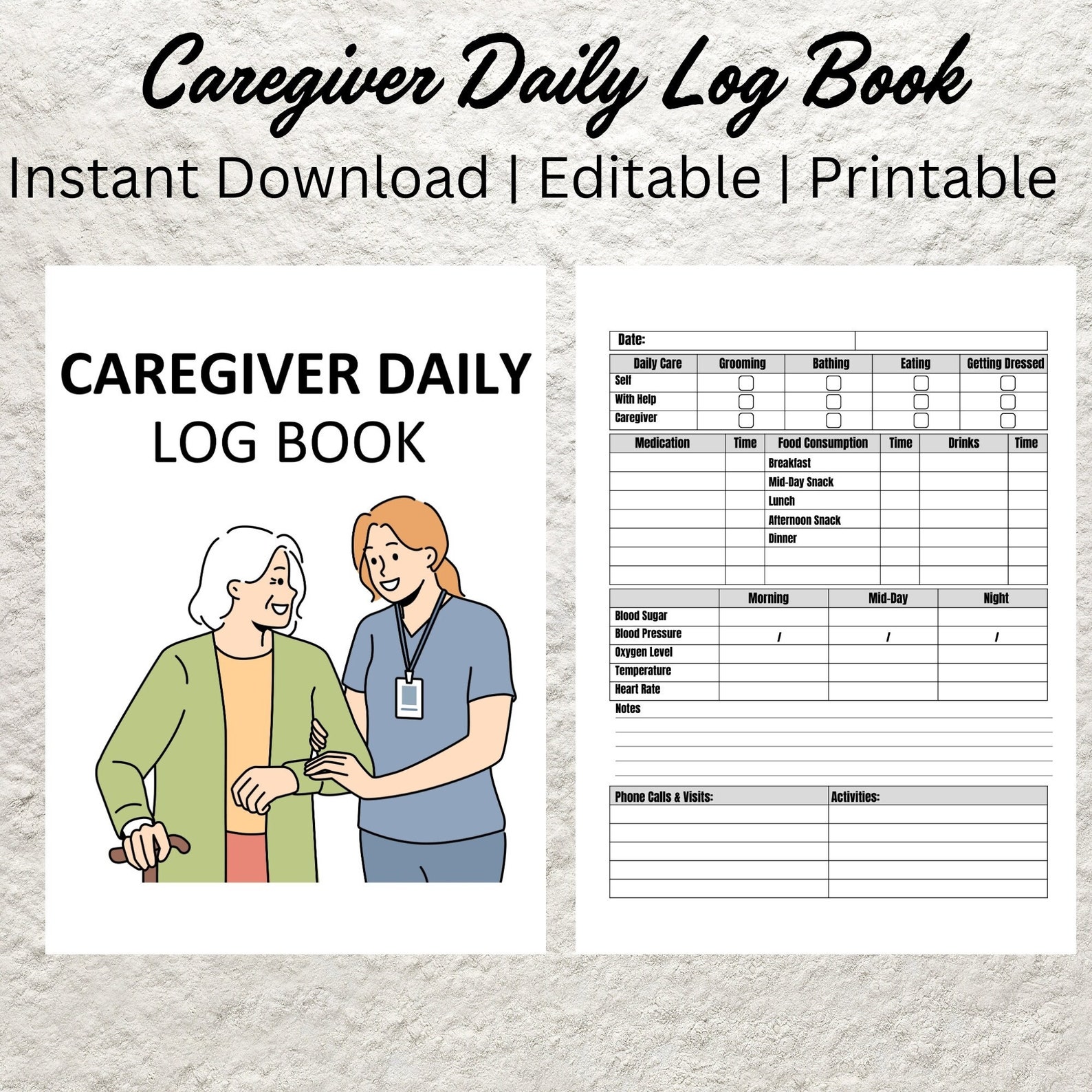 Caregiver Daily Log Book Printable, Elder Care Checklist (digital ...