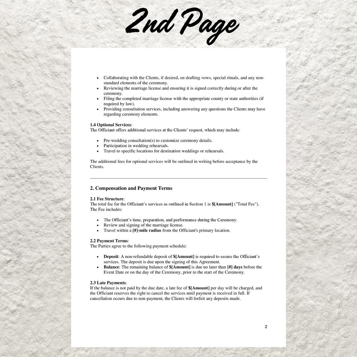 Wedding Officiant Contract Template Editable Service Agreement (word