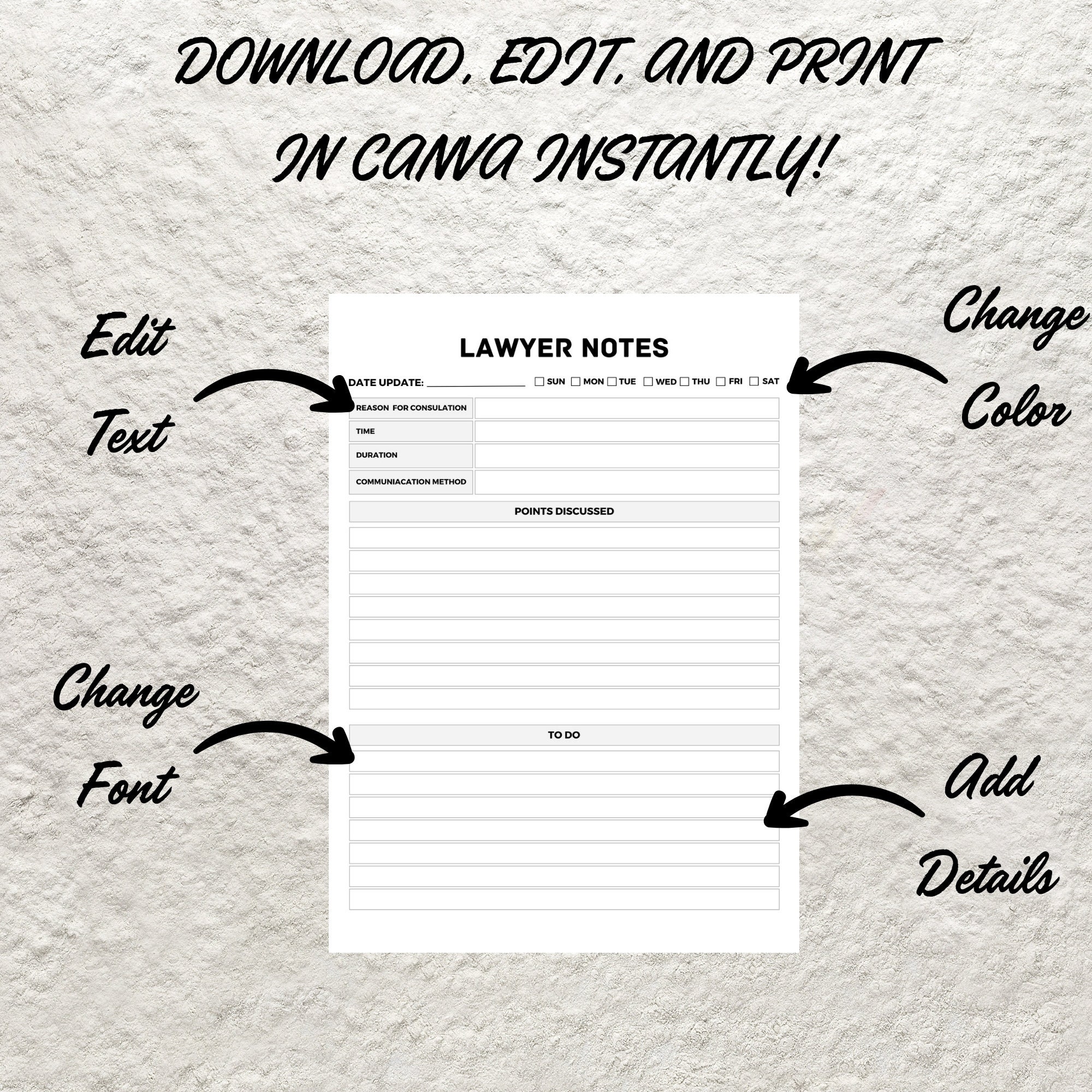 Secretary Notes Layout Editable Lawyer Notes Template, Client Communication (digital Download ...