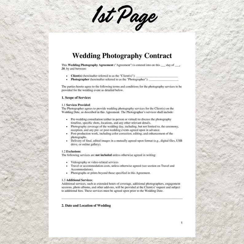 Wedding Photography Contract Template - Editable Photography Forms ...