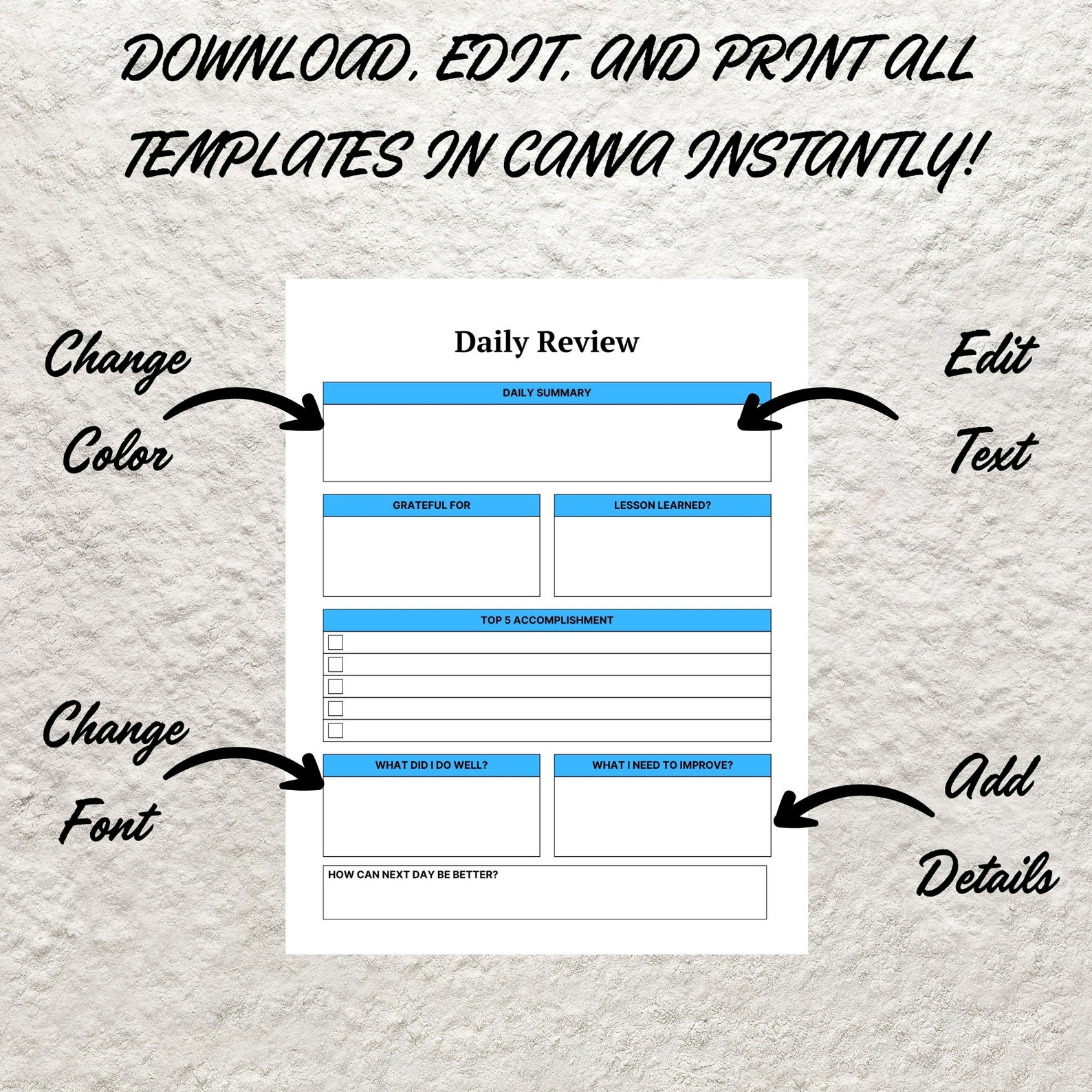 Daily Weekly Monthly Review Template Printable Daily Reflection Weekly ...