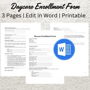 DAYCARE ENROLLMENT FORM Childcare Enrollment Application Form. Daycare Center Intake Form Child Registration Form Pre-K Application Form