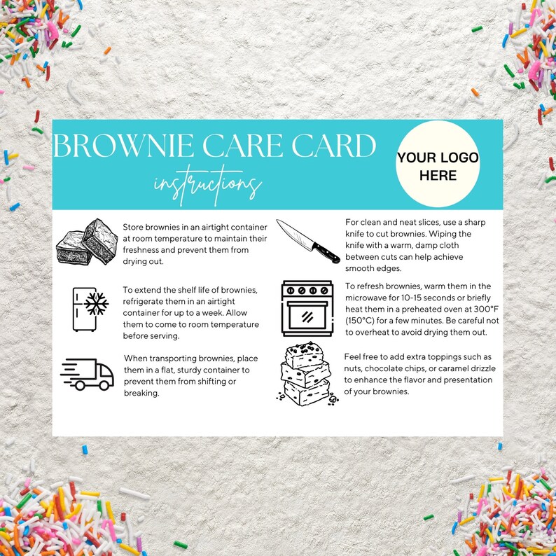 Brownie Care Card Canva Template Editable Brownie Care Storage ...