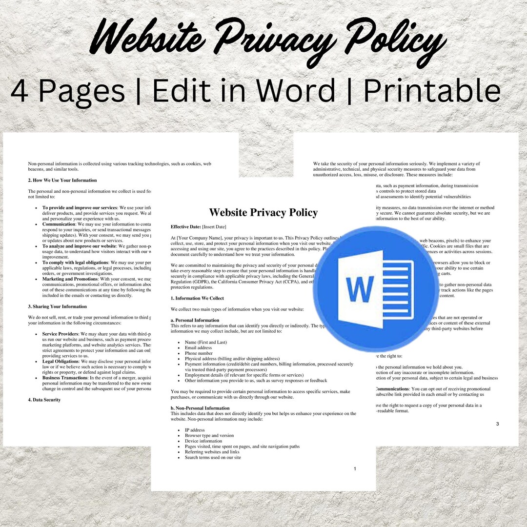 Editable Website Privacy Policy Template: GDPR & CCPA Compliant (word ...