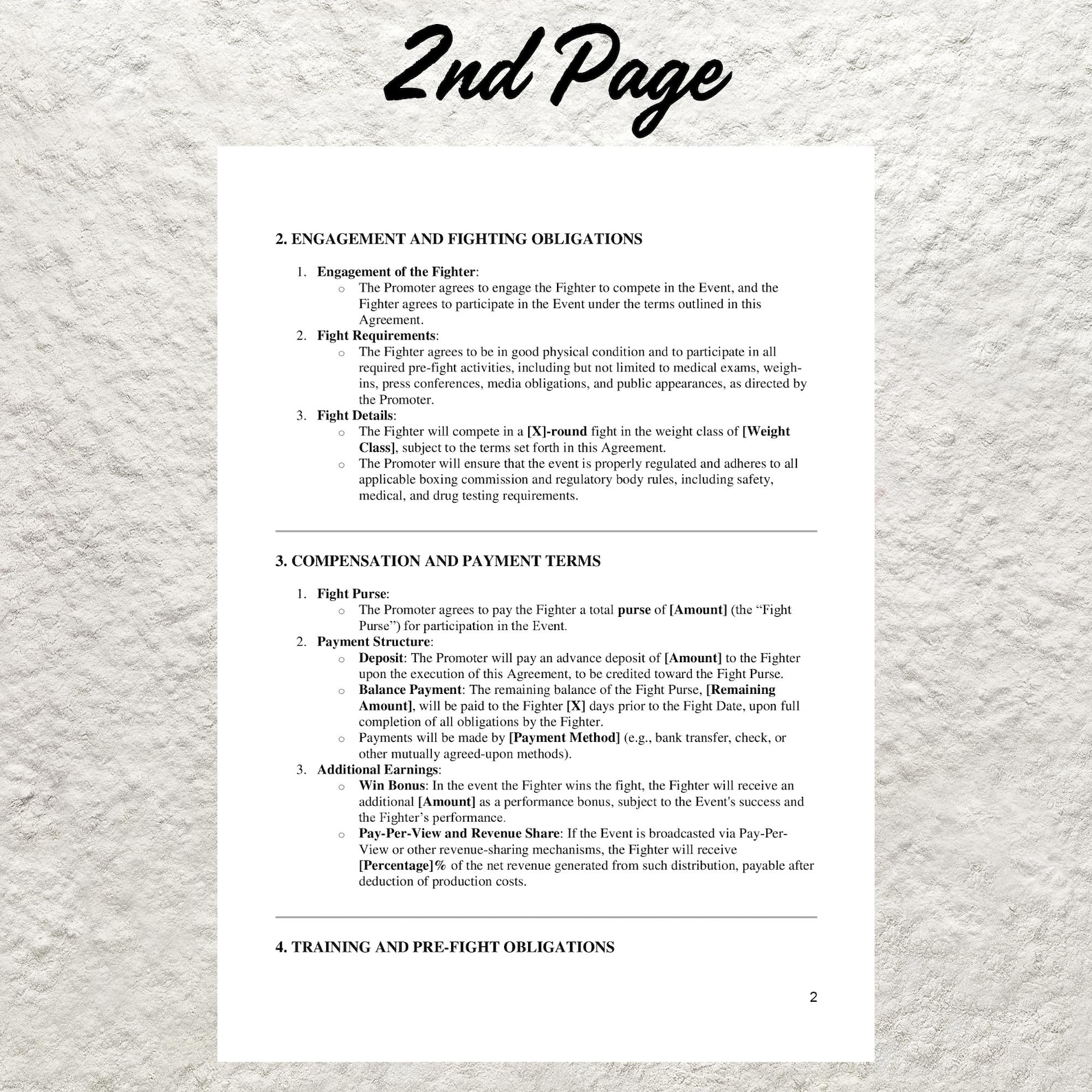 Editable Boxing Contract Template: Professional Fighter Agreement ...
