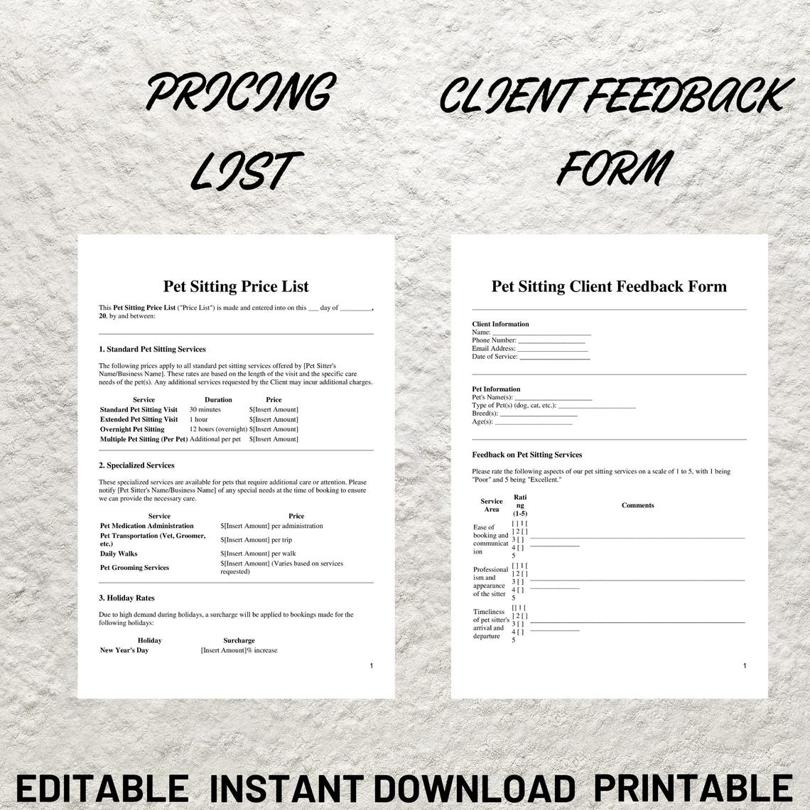 Editable Pet Sitting Forms Bundle: Service Agreement &amp; Client Intake ...