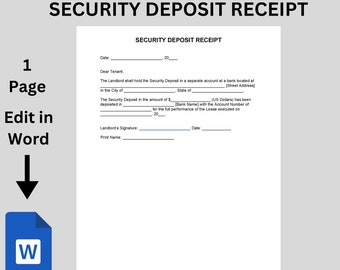 Security Deposit Receipt Form Template - Editable Landlord Form (Microsoft Word)