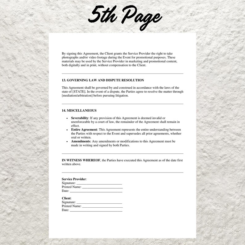 Event Bartender Service Contract Template Editable Mobile Bartender ...