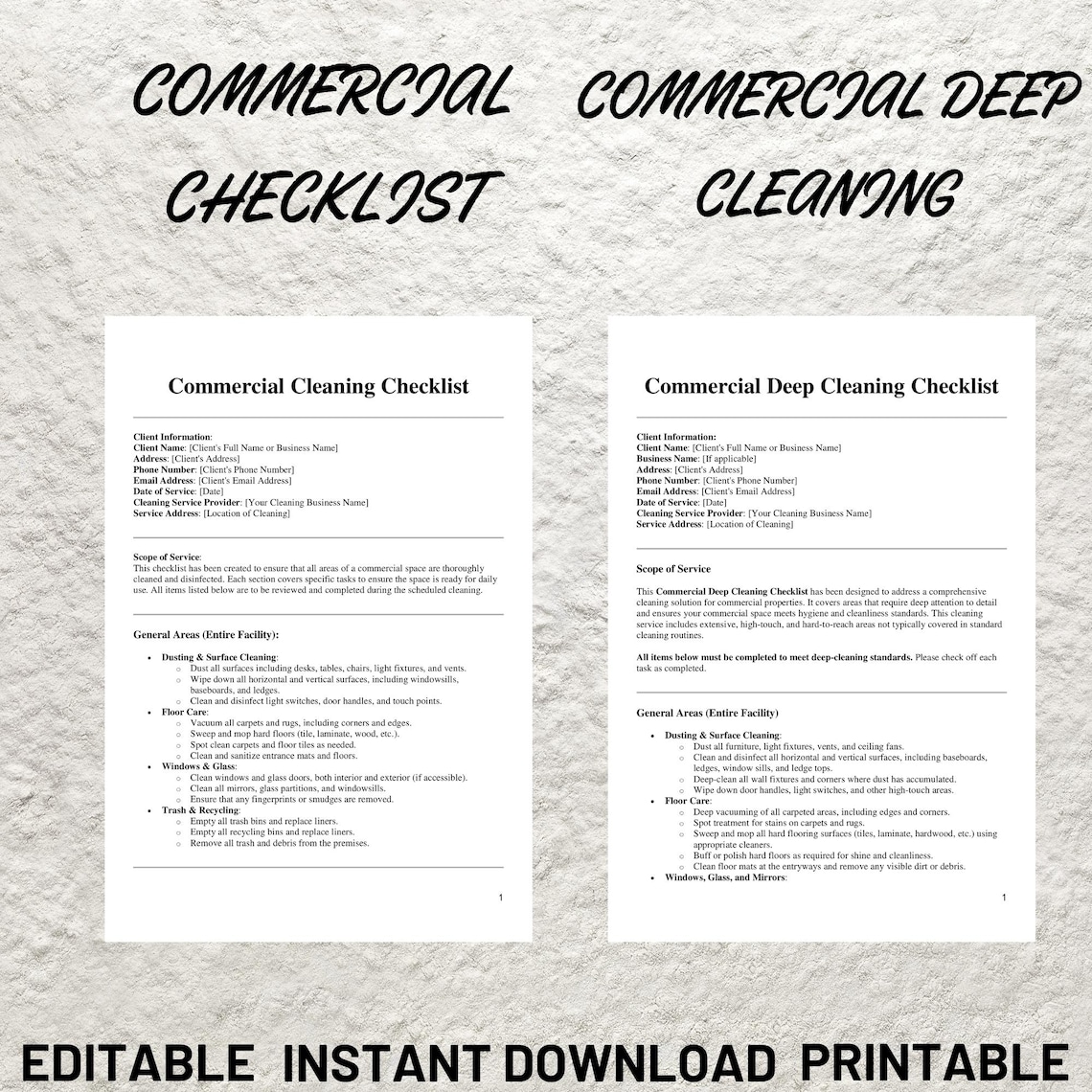 Cleaning Service Forms Bundle: Editable Business Templates (digital ...