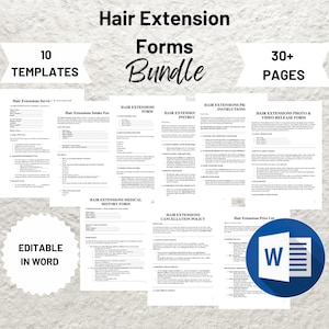 Editable Hair Extension Forms Bundle: Salon Intake, Consent & Consultation Templates