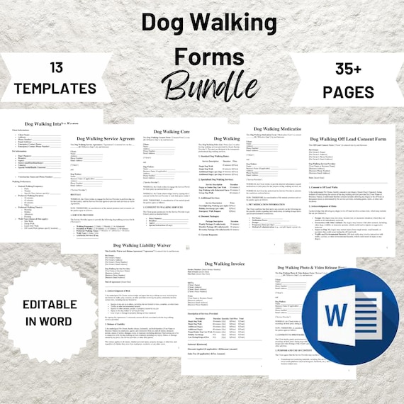 Dog Walking Business Forms Bundle | Dog Walking Contract | Dog Walking Forms | Dog Walker forms | Dog Walking Logo EDITABLE