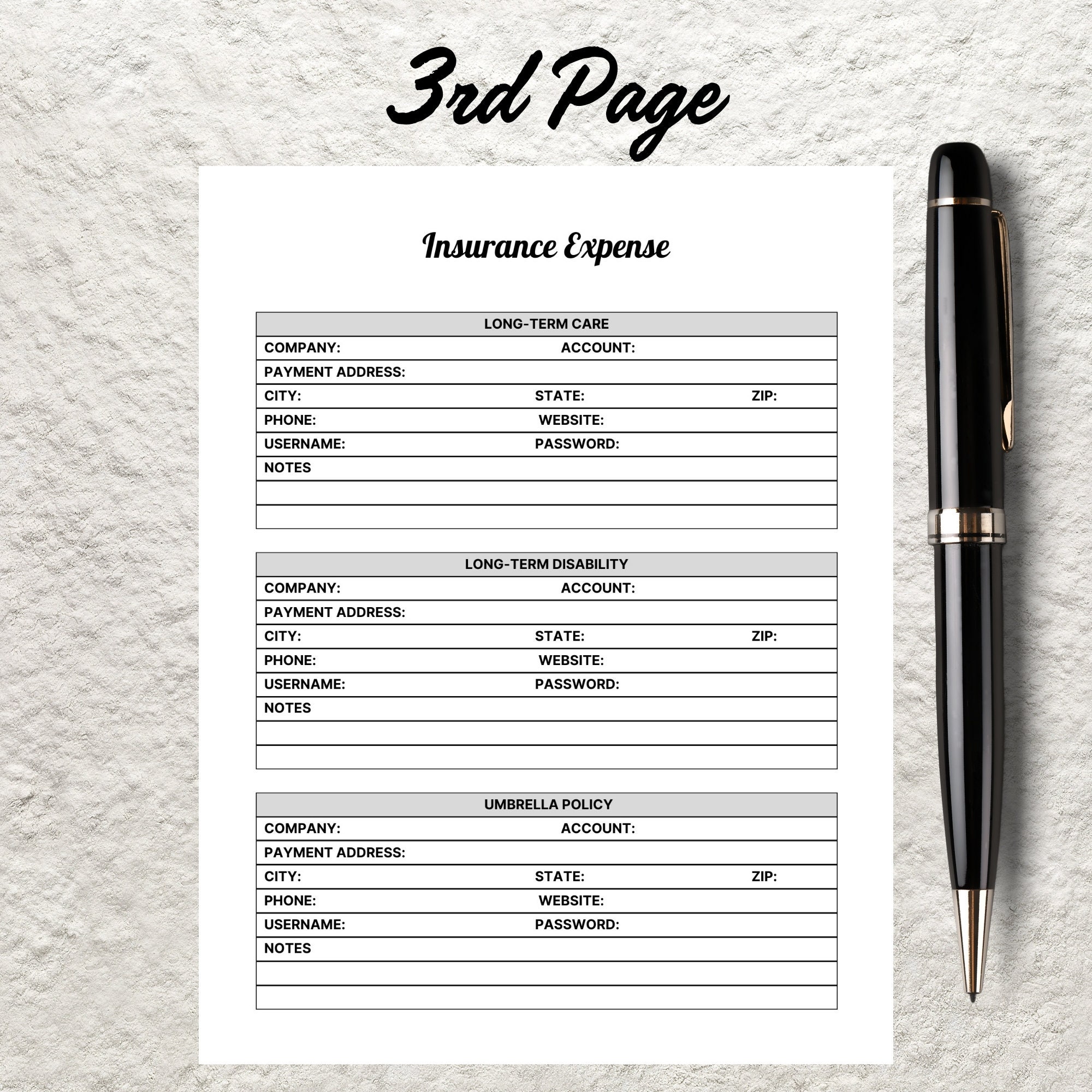 Insurance Details Tracker Printable | Policy Information Organizer ...