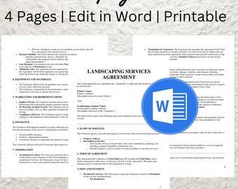 Bewerkbare sjabloon klantcontract landschapsarchitectuur (Word, afdrukbaar)