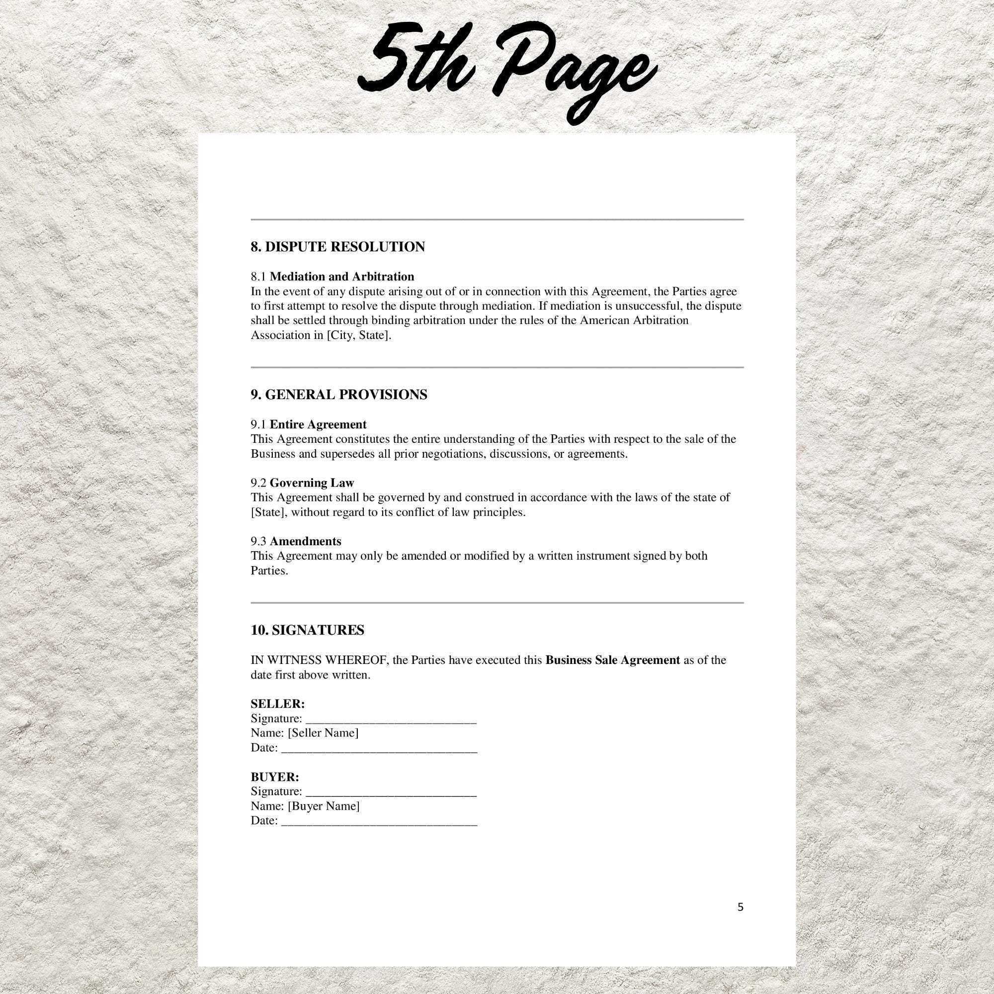 Business Sale Contract Template Editable Purchase Agreement Printable