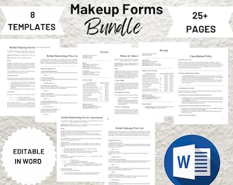 Bridal Makeup Artist Contract, Bridal Hair Contract, Wedding Hair and Makeup Forms, Bridal Party Hairstyling Service Agreement Template