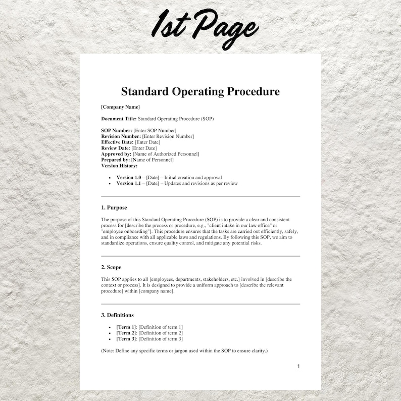 Standard Operating Procedure Template Editable SOP Template Printable ...