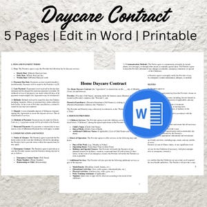 Daycare Contract Template - Editable Home Daycare Contract Agreement Printable Childcare & Daycare Business Forms for Caregivers