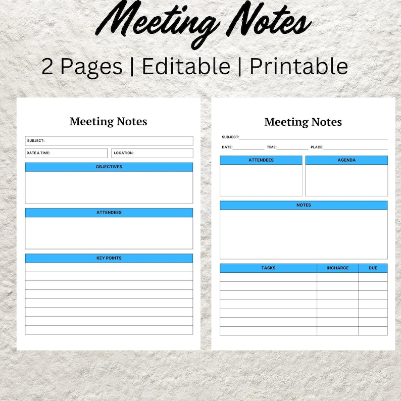 Meeting Notes Template | Printable Business Agenda (canva Editable) - Etsy