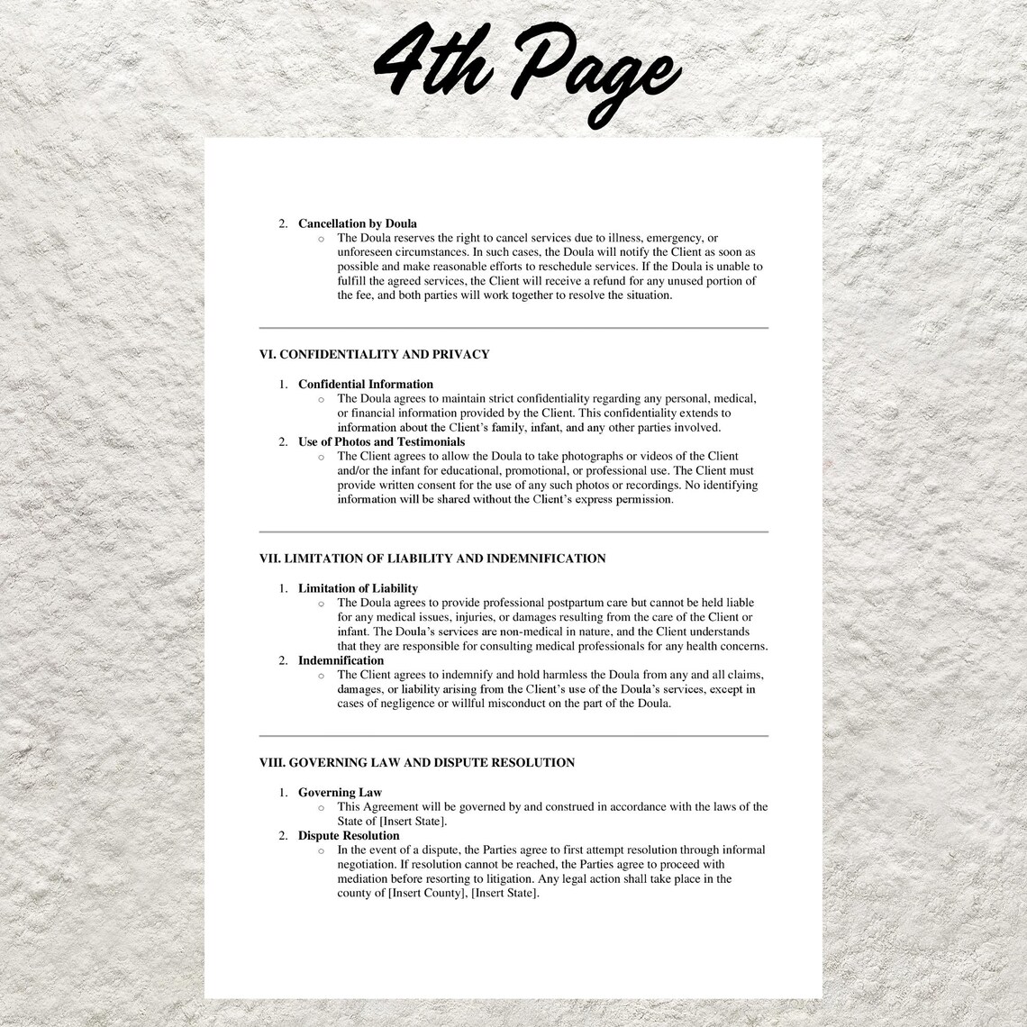 Editable Postpartum Doula Contract Template Service Agreement (PDF