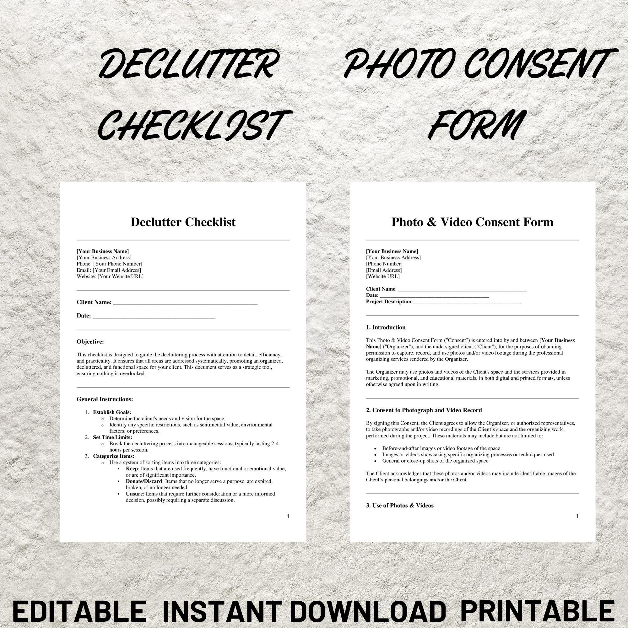 Professional Organizer Forms Bundle Editable Contract Template ...