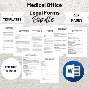 Medical Office Legal Forms Bundle Editable Patient Intake Form Consent Sheet HIPAA Privacy Policy and Medical History Template - PDF