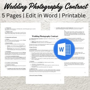 Wedding Photography Contract Template - Editable Photography Forms & Printable Contract for Photographers and Wedding Photography Pros