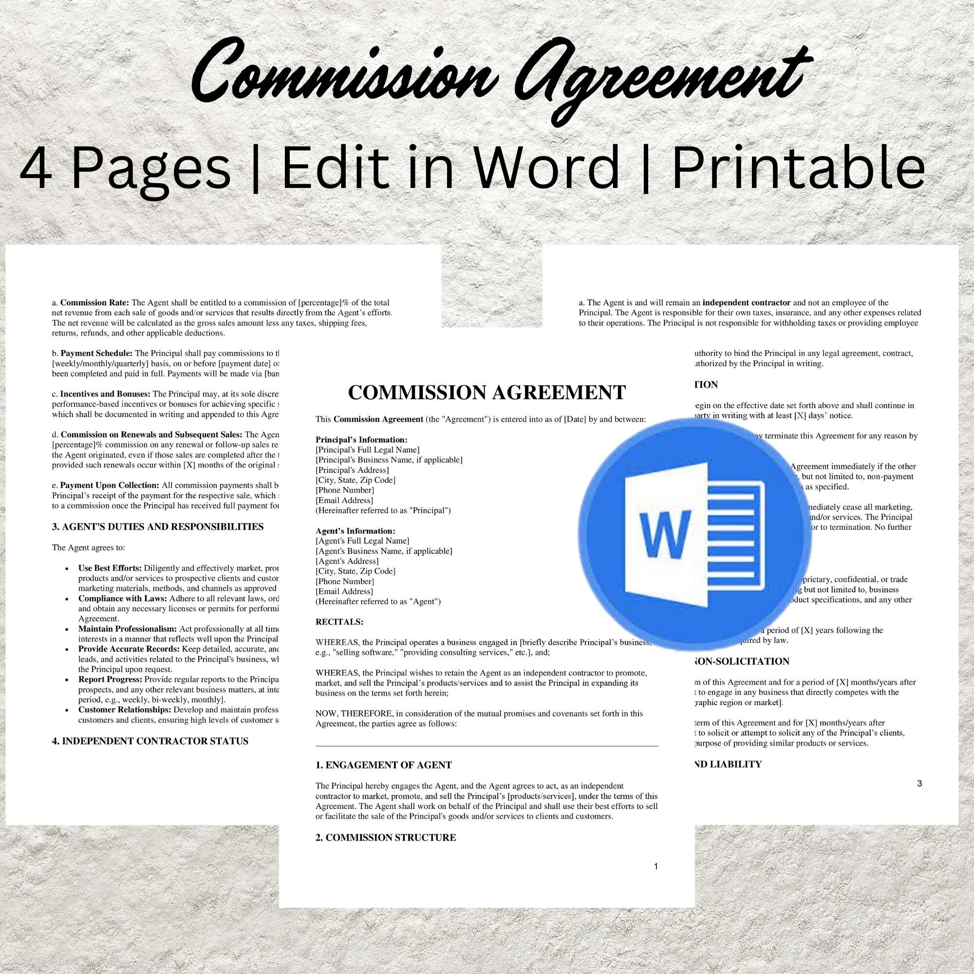 Editable Commission Agreement Template: Sales Contract (PDF Download ...