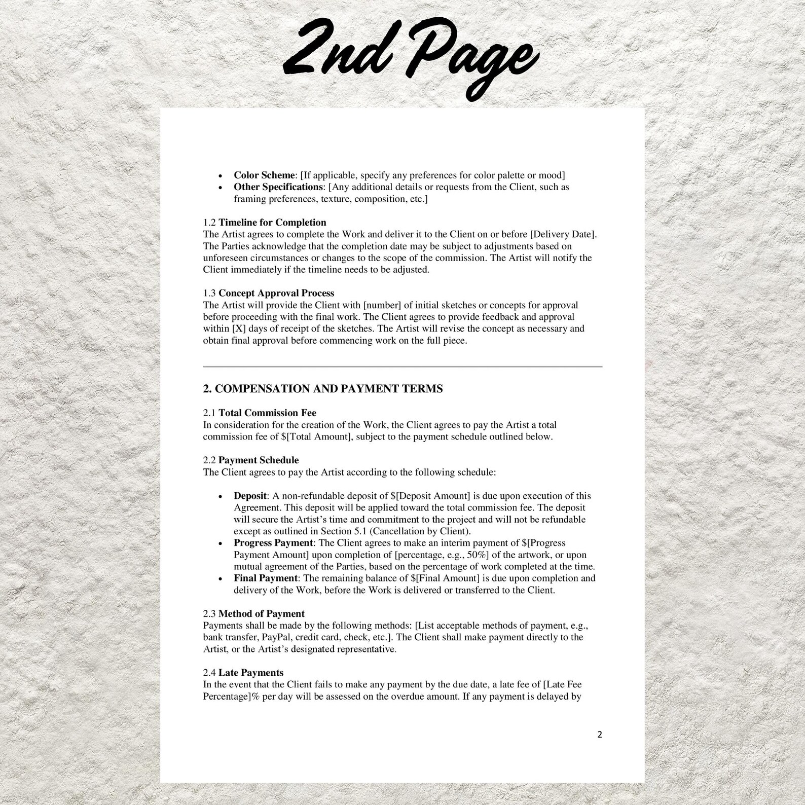 Artist Commission Contract Template Editable Service Agreement (pdf