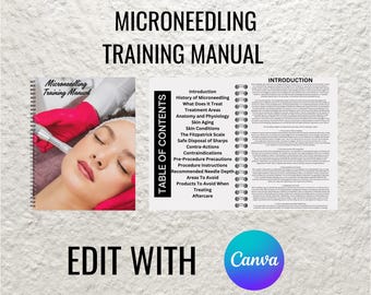 Microneedling Printable Manual Template Training Canva Editable Course Ebook Facial Beauty Tutorial Lesson Trainer Educator Learn Guide