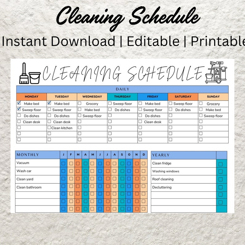 Editable Cleaning Schedule Planner Canva Template Cleaning Checklist ...