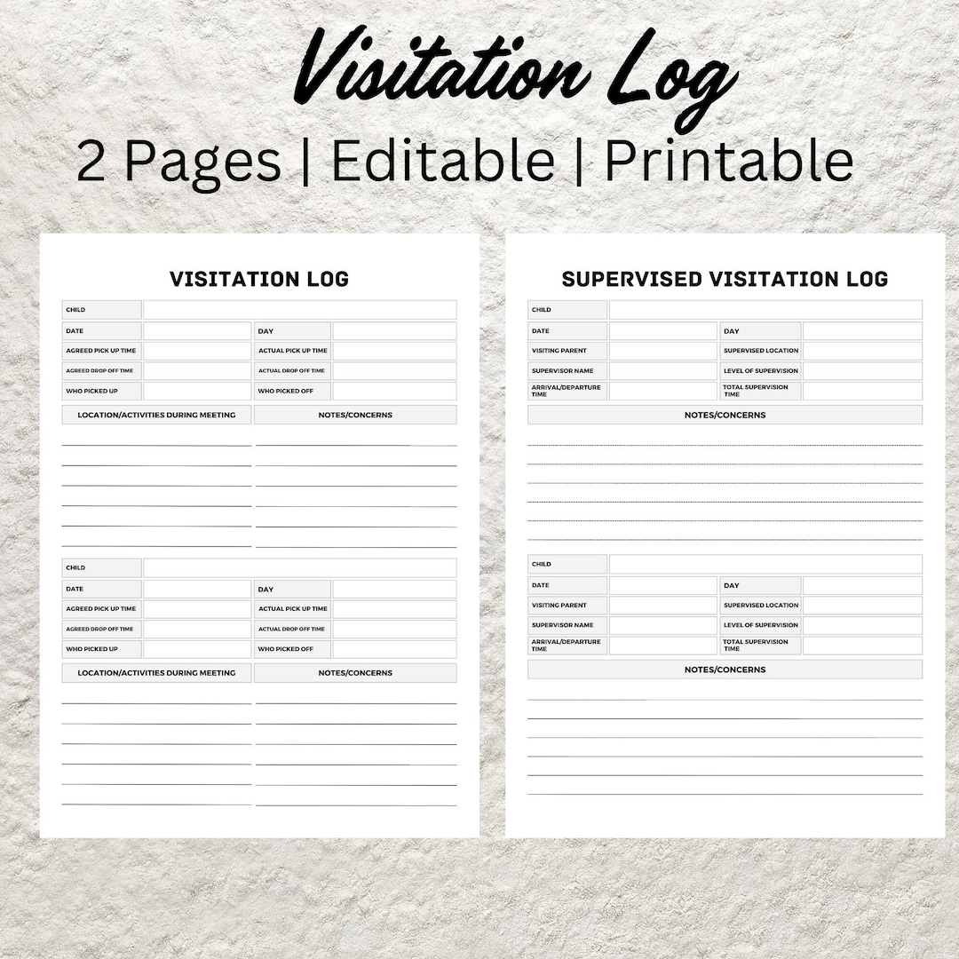 Visitation Log Template Printable Child Care Custody Log Child Visits ...