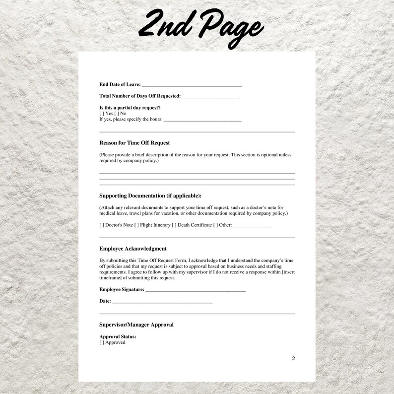 Editable Employee Time off Request Form (word, Printable) - Etsy