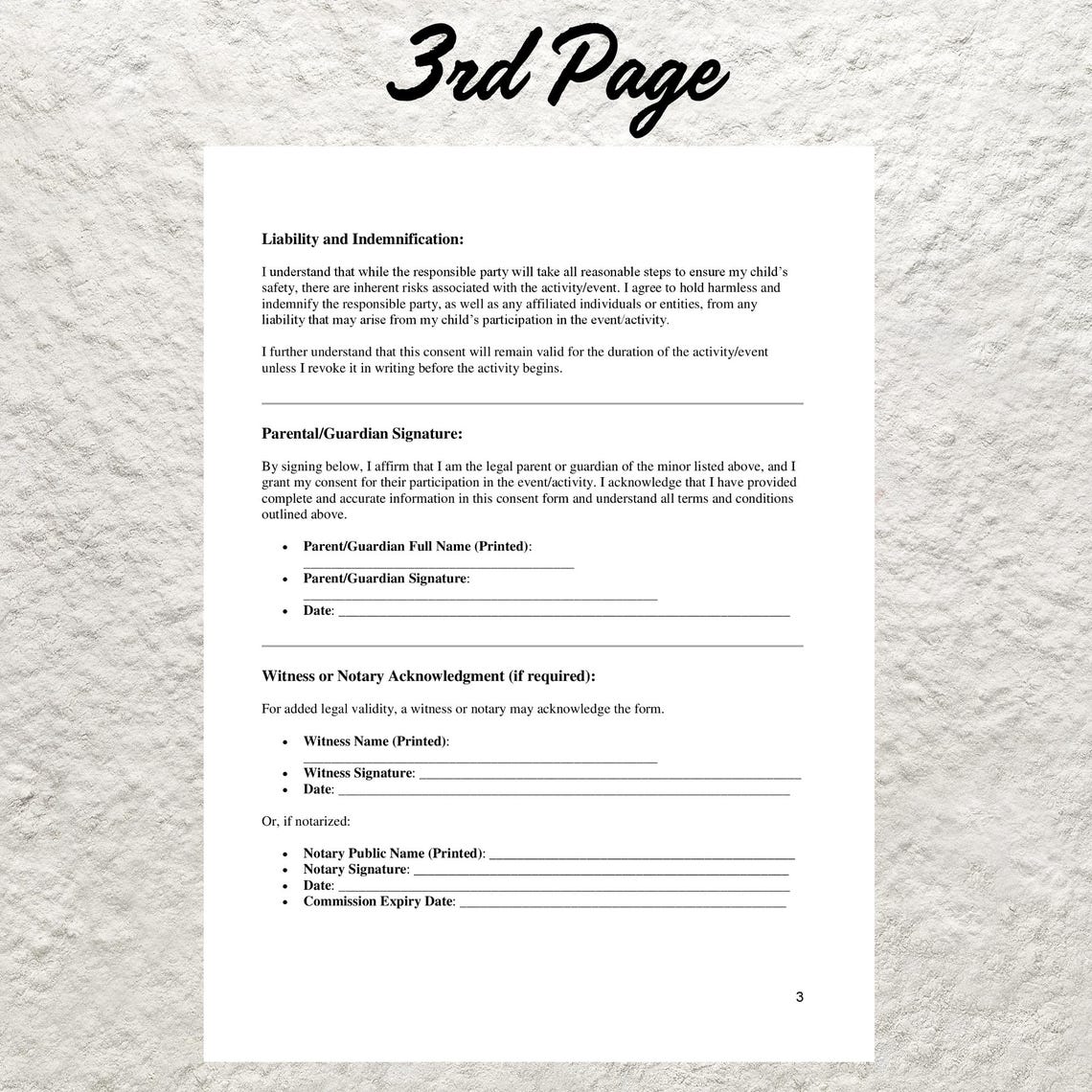 Editable Parental Consent Form Template (word) - Etsy