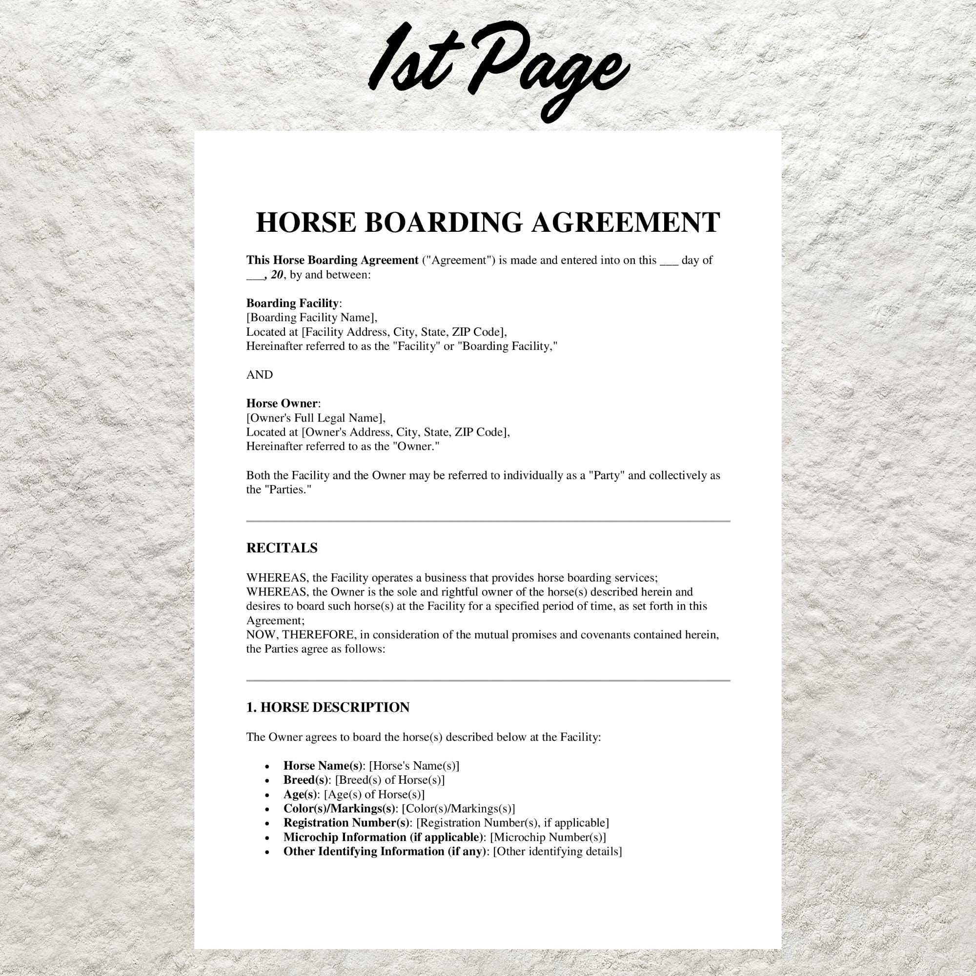 Horse Boarding Agreement Template