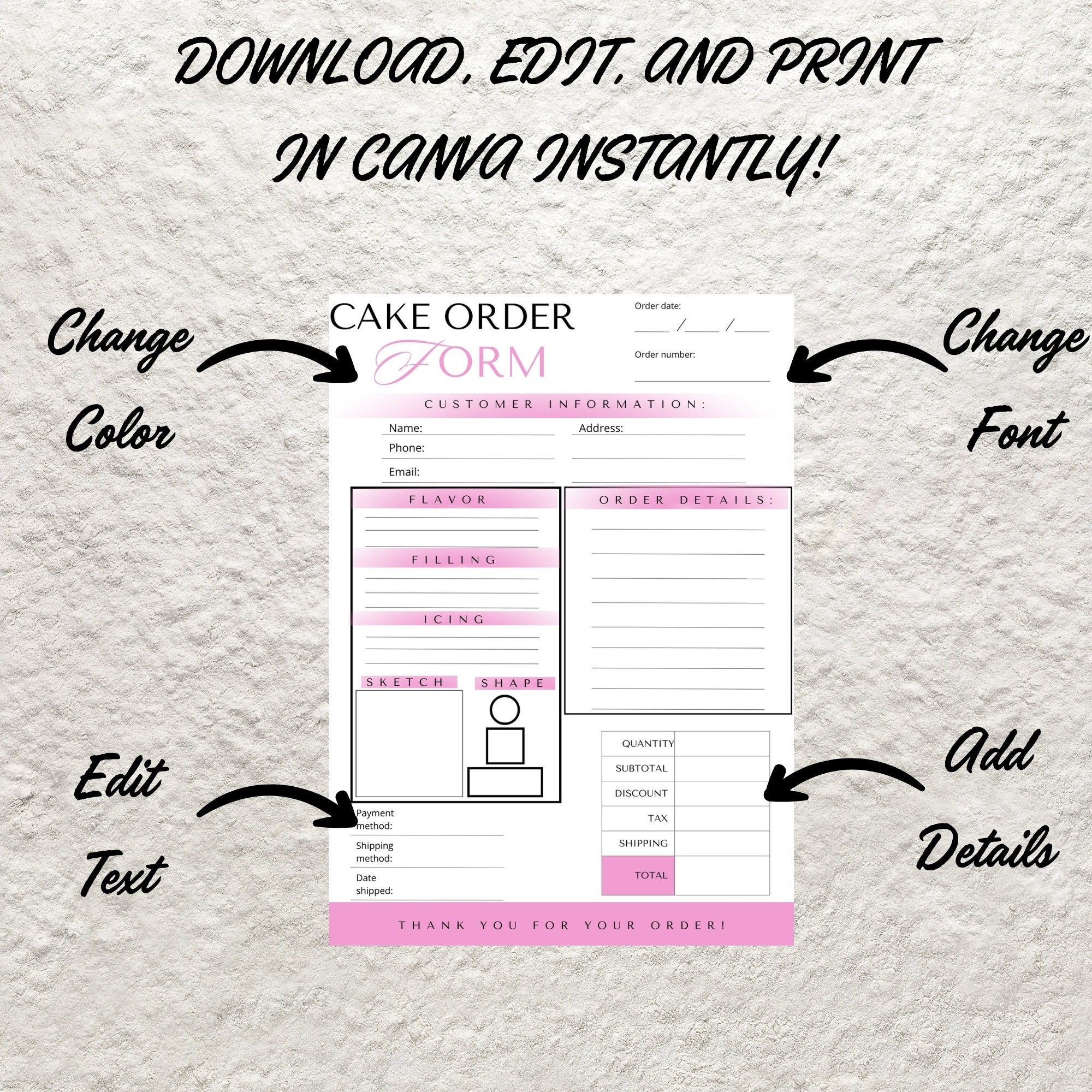 Editable Cake Order Form Template, Printable Bakery Form (canva) - Etsy