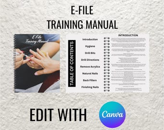 E-File Nails Training Manual, Beauty Academy Guide (Edit in Canva)