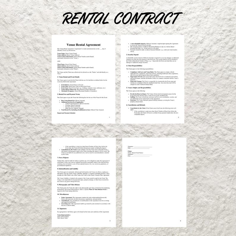 Editable Venue Rental Contract Template Bundle: Client Intake Forms ...